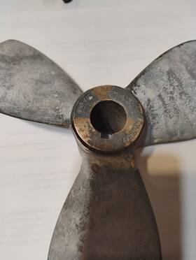 1743 Indigo Three Bladed Brass Sailboat Prop 10x7.4 3/4 Inch Shaft With Key Hole