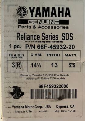 7501399 Yamaha Pn Reliance Boat Propeller 14 1/2 X 13p 3 Blade R Stainless Sds