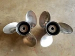 Pair Of 14 1/4" X 19P Stiletto Ss Props, Fits Johnson Evinrude, # 472 And 473. Fixed Price $445.00.