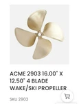 Acme Nibral Propeller Blade 2903 16 X 12.5 1/4 Shaft Counter Rotation. Fixed Price $725.00.