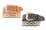 Silver Buckle Brn/blk Tooled Leather W/ Diamond Conchos Western Belt Cowboy 17. Fixed Price $59.50.