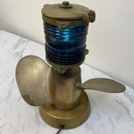 Vtg Nautical Marine Piling Blue Light Lamp Quicksilver Propeller Brass Base Orig. Fixed Price $335.00.