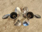 Pair Of 14 1/2" X 23P Yamaha Stainless Propellers, 23-M, 23-ML, P10631 P10632. Fixed Price $682.00.