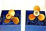 Pair Brass Boat Propellers Candlestick Nautical By West Marine Vintage Patina. Fixed Price $40.00.