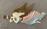 Vtg Angel With Gold Wings Pink & Blue Wall Hanging Cast Aluminum 12 1/2 X 8. Fixed Price $25.00.