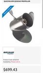 Quicksilver/mercury 19P Stainless Steel Prop - Silverado. Fixed Price $500.00.