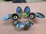 New Pair Of 16" X 21.5P Suzuki Stainless Steel Propellers, 4.75", P11362 P11363. Fixed Price $1125.00.