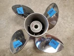 New 4 Blade 13" X 19P Evinrude Johnson Rogue Stainless Propeller, 763967, P6369. Fixed Price $400.00.