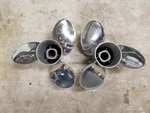 New Pair 15 1/8" 20P Evinrude Johnson Rebel Ss Props, Tbx, # 1986 And 1987. Fixed Price $667.00.
