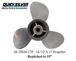 14 1/2" X 17P Mercury Stainless Propeller 48-79830-17 Repitched To 19". Fixed Price $95.00.