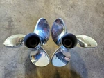 Pair Of 14 1/2" 17P Evinrude Johnson RX3 Ss Propellers, V4 Tbx, P5296 P5297. Fixed Price $712.00.