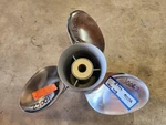 14 1/4" X 18P Suzuki Stainless Propeller, New Hub, 4.75" Gearcase, P10062. Fixed Price $218.00.