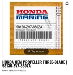 Genuine Honda Propeller 58130-ZV7-850ZA. Fixed Price $175.00.