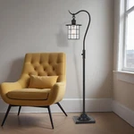 60" Antiqued Bronze Lantern Style Floor Lamp With Glass And Metal Shade. Fixed Price $319.92.