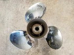 Left Hand 14 1/2" X 21P Michigan Wheel Ss Prop, 013023, Evinrude Johnson, # 2333. Fixed Price $200.00.