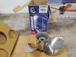 New 13 1/2" X 15P Evinrude Johnson Stainless Prop, 763950, Omc Spline, # 1863. Fixed Price $417.00.